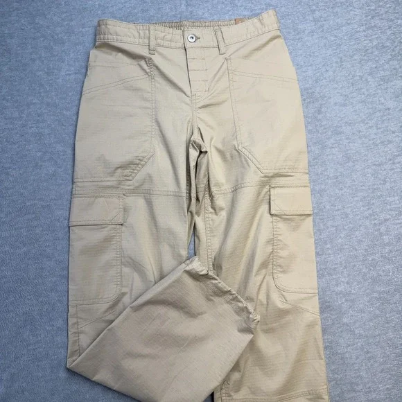 Prana Pants Women 4 Beige Palisades Ripstop Utility Cargo Elastic Waist Hike NEW - Picture 2 of 11